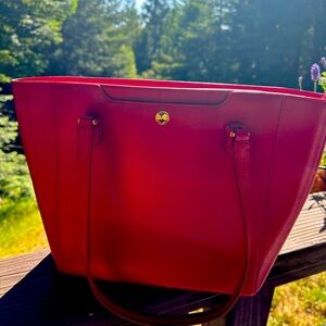 Ralph Lauren red leather purse or tote purse. 14inches wide by 9 inches height